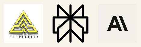 The name lookup "perplexity" returns another company's yellow triangle; the domain perplexity.ai returns Perplexity AI's mark; the name lookup "anthropic" returns the right one