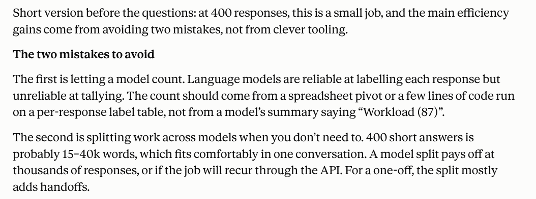Claude's answer: the two mistakes to avoid when theming 400 survey responses
